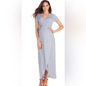 Seraphine Maternity Wrap-Style Maxi Dress – Size US 8 | Blue & White Print
